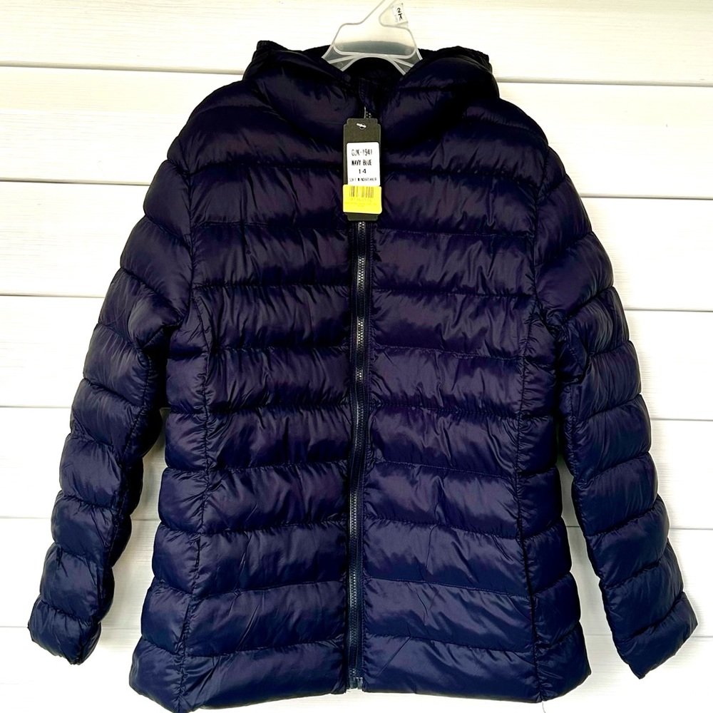 NEW Girls Navy Blue Hooded Puffer Coat- sz 14